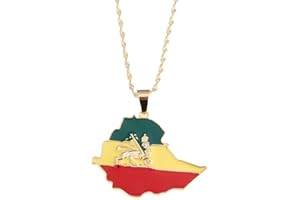 CHUANGBANG JEWELRY Ethiopian Flag Lion Map Pendant Necklace For Women Men Jewelry Map Chain