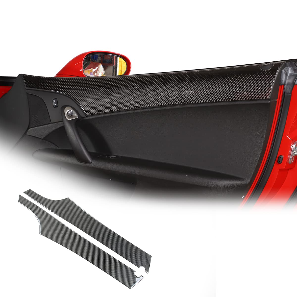 Photo 1 of **MISSING ONE***2Pcs Carbon Fiber Inner Front Door Panel Armrest Cover Trim Interior Decoration For Chevrolet Corvette C6 2005-2013 Car Inner Door Panel Trim Sticker Accessories (Black)