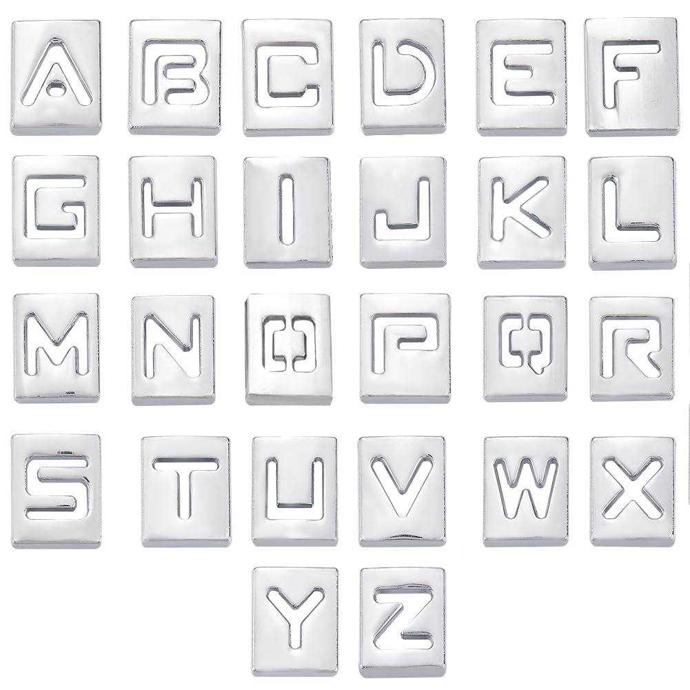 SUNNYCLUE 1 Box 52Pcs 26 Styles Silver Letter Bead Charms Alloy Alphabet Beads Bulk Metal Hollow Connector Letters Big Hole Alphabets A-Z Loose Spacer Beads for jewellery Making DIY Necklace Bracelet