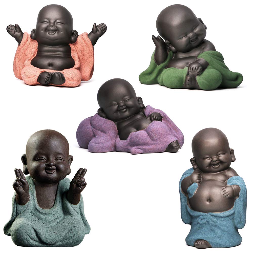 MonLiya 5 Style Lovely Buddha Statues Little Monk Figurine Ceramic Buddha Sculpture Feng Shui Ornaments Home Decoration