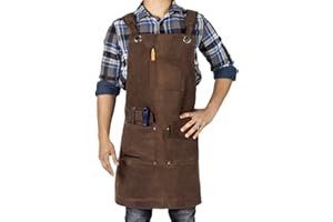 Texas Canvas Wares Woodworking Apron, Heavy Duty Waxed Canvas Work Apron With Pockets - M-XL Shop Apron for Men with Double Stitching, and Comfy Design - Brown, Adjustable Back Straps