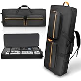 ORKELS 73/76 Key Keyboard Case with Wheels &amp; Adjustable Shoulder Straps&ndash; Padded Rolling 76 Key Gig Bag with 4 Accessory Pockets, for Digital Piano, Synthesizer &amp; Keyboard