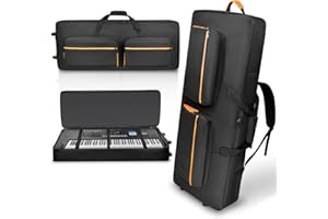 ORKELS 73/76 Key Keyboard Case with Wheels & Adjustable Shoulder Straps– Padded Rolling 76 Key Gig Bag with 4 Accessory Pockets, for Digital Piano, Synthesizer & Keyboard