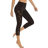 romansong Women's Mesh Leggings Yoga Pants with Pocket, Non See-Through Capri High Waisted Tummy Control 4 Way Stretch