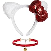 Dfqsofd Cat Women Costume Accessories, White Cat Ears Headband Red Velvet Necklace with Bell Halloween Costume Accessories for Adult Women Cosplay Party