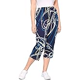 AmeriMark Women’s Capri Pants - Full Elastic Waist Pedal Pushers - Ladies 100% Cotton Pull-On Cropped Pants - Side Pockets