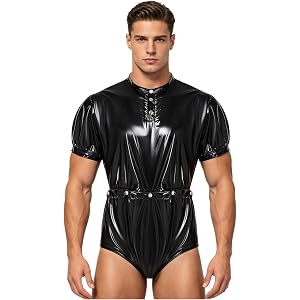 Zaldita Diaper Bodysuit for Men Incontinence Leotard Wrestling Singlet Crew Neck Buttoned Front Jumpsuit