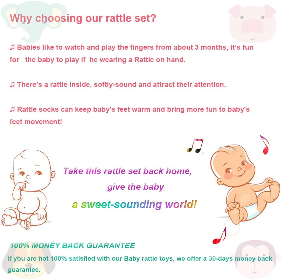 SSK Soft Baby Wrist Rattle Foot Finder Socks Set,Cotton and Plush Stuffed Infant Toys,Birthday Holiday Birth Present for Newborn Boy Girl 0/3/4/6/7/8/9/12/18 Months Kids Toddler,4 Cute Animals: Toys & Games