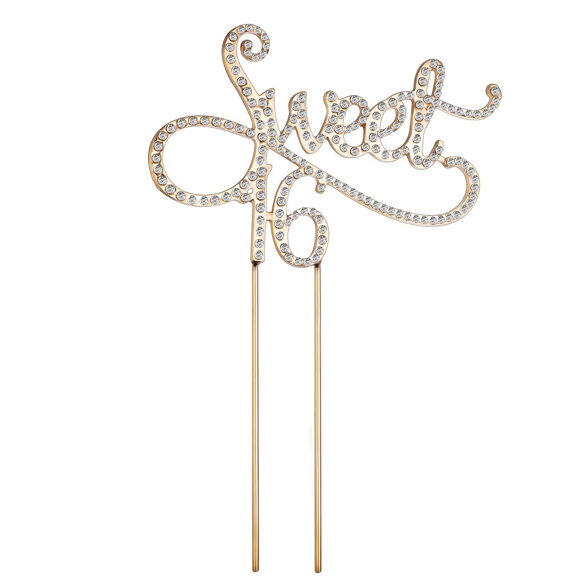 Sweet 16 Cake Topper 16th Birthday Anniversary Crystal Rhinestones Decorative Cake Topper (Gold)