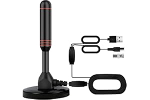 EXOVOW TV Antenna Indoor Antenna for Smart TV with 2 Amplifier Signal Booster for Long Range Reception and All Smart TVs HD Digital Antenna for Local Channels Supports 4K 1080p(Red)