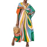 JILUVIN Kaftan Dresses for Women Plus Size V Neck Caftan Long Batwing Sleeve Swimsuit Cover Up Beach Swimwear
