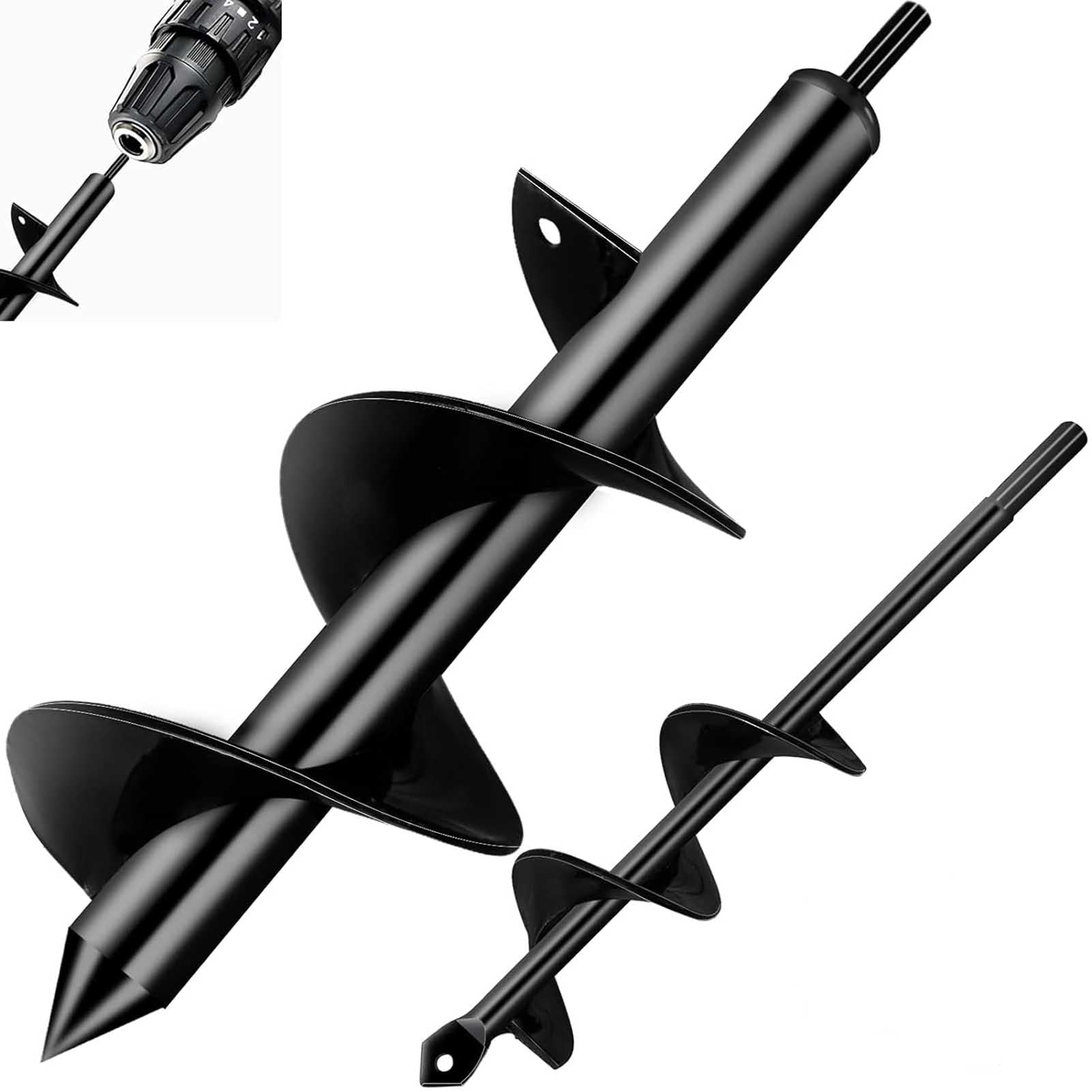 Auger Drill Bit Set for Planting - 80x300mm and 40x220mm Garden Spiral Drill Bit, Bulb Planter, Post Hole Digger for Hex Driver Drill