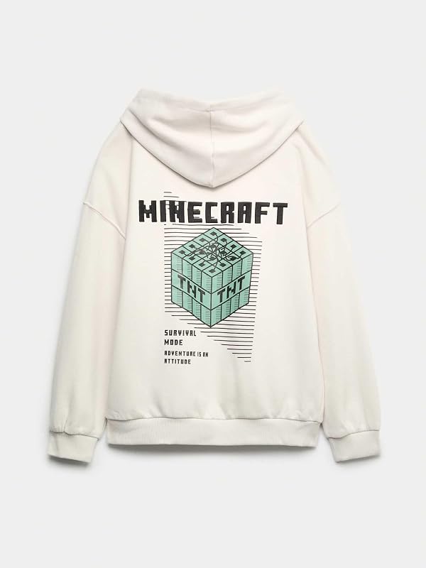 Felpa con Cappuccio Minecraft™ in Misto Cotone con Grafica Ragazzi Crema