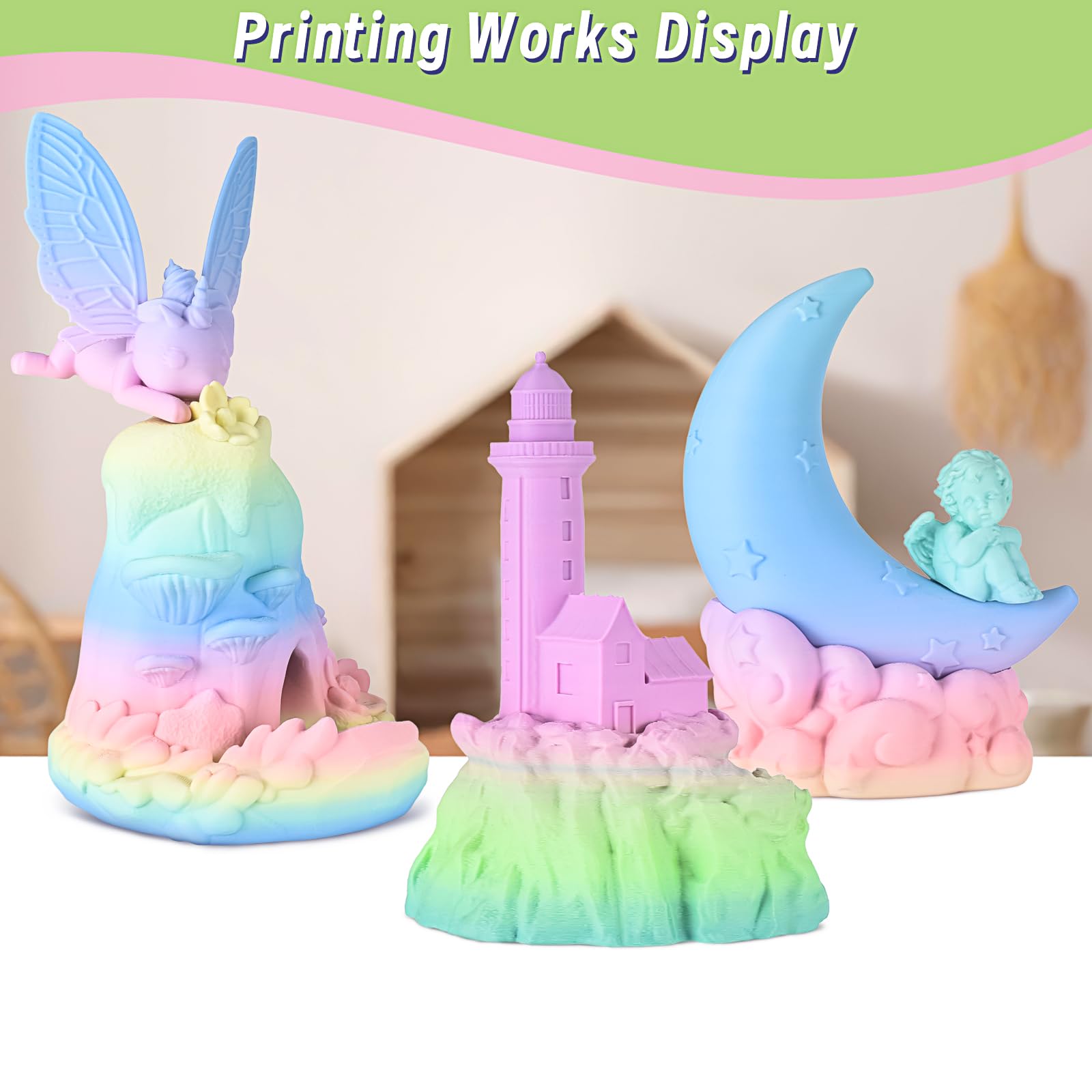 ERYONE Matte PLA 3D Drucker Filament 1.75mm,Multicolor Matte Rainbow PLA Filame, Maßgenauigkeit +/- 0.03 mm, 1 kg 1 Spule, Matter Rainbow Watercolor 5