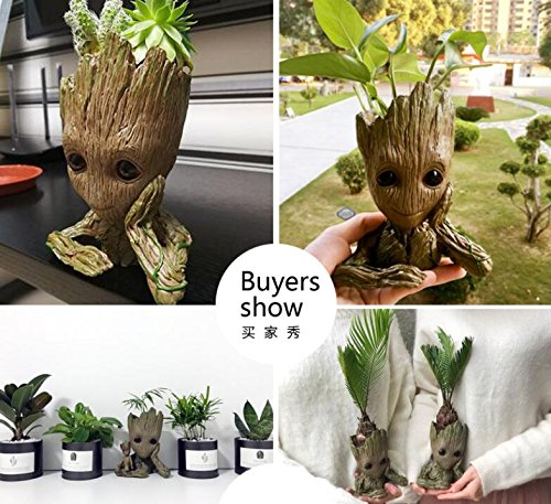 6" Kawaii Polyresin Flowerpot Tree Baby Groot Succulent Planter Cute Green Plants Flower Pot with Hole Pen Pot Best Gifts For Kids Pinsjar - Thumbnail 7