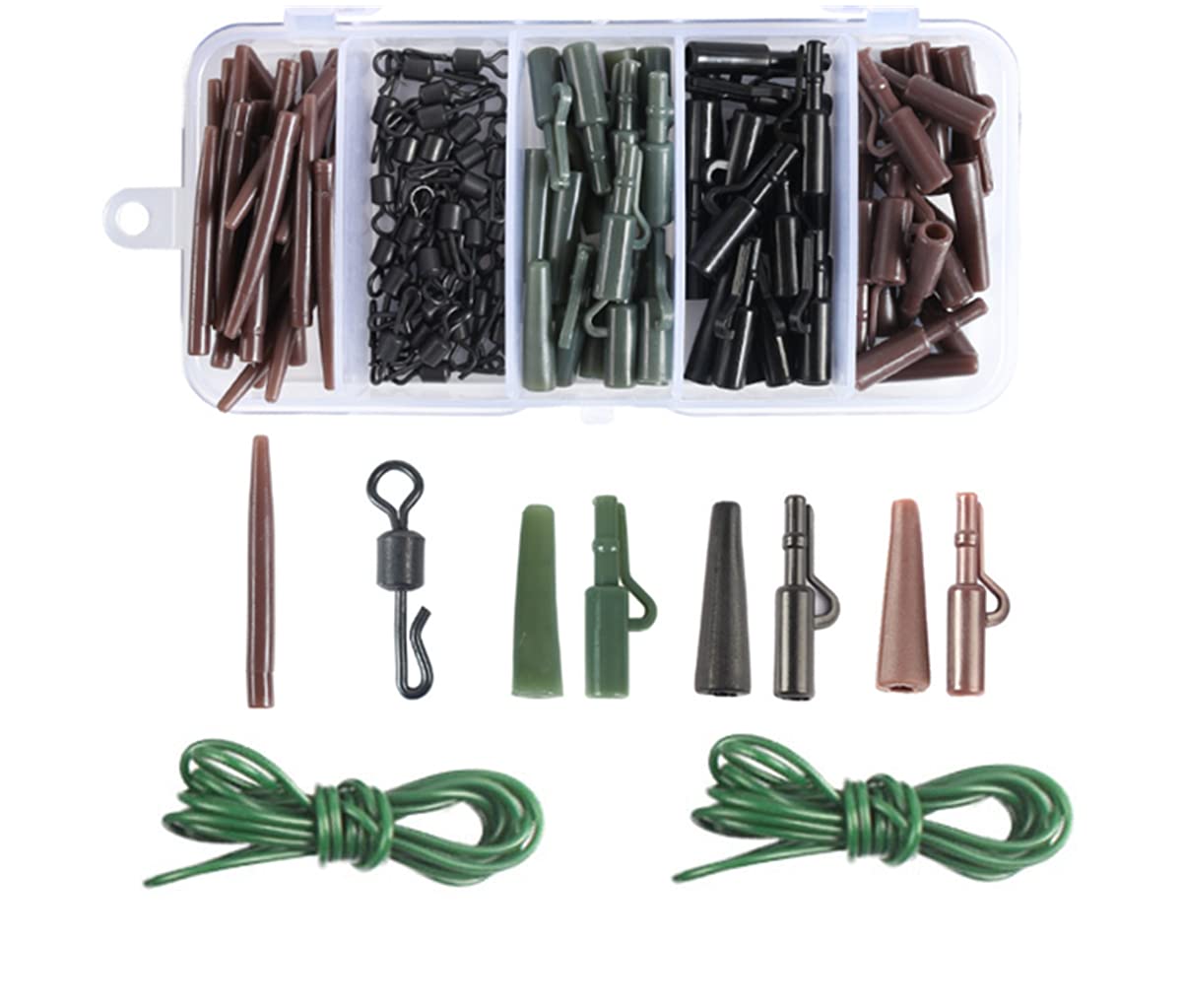 Drchoer 122pcs Carp Fishing Accessories Kit,Quick Change Swivels,Anti Tangle Sleeve Tail,Safety Lead Clips,Sinking Rig Tube Carp Fishing End Tackle