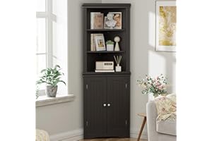 YESHOMY Corner Cabinet,Storage Cupboard with Doors,Tall Storage Cabinet with Adjustable Shelves, for Living Room,Bathroom,Kitchen,Dark Brown