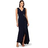 Adrianna Papell Womens Ruffle Flounce Jersey Gown