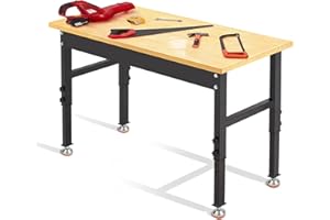 Antifir 48" Adjustable Workbench,Heavy Duty Workstation with Rubber Wood Top, 2000 LBS Load Capacity Hardwood Garage Workbench for Garage,Office,Workshop,Home, Easy Assembly