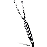 MONIYA Stainless Steel Bullet Shape Cremation Urn Necklace for Ashes Memorial Keepsake Jewelry, 21.65" Box Chain