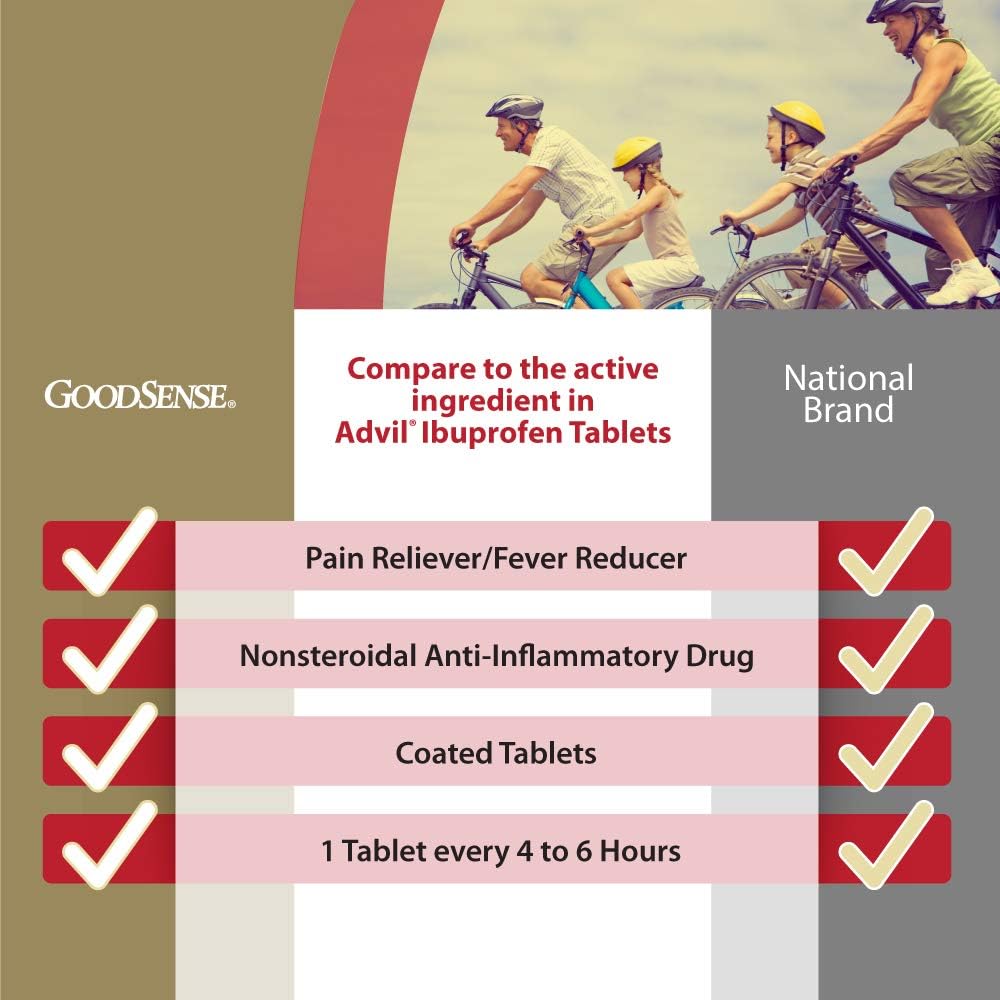 GoodSense Ibuprofen Tablets, 200 mg, Pain Reliever and Fever Reducer, 100 Count, Temporarily Relieves Minor Aches and Pains Due to: Headaches, Minor Pain of Arthritis, and the Common Cold: Health & Personal Care