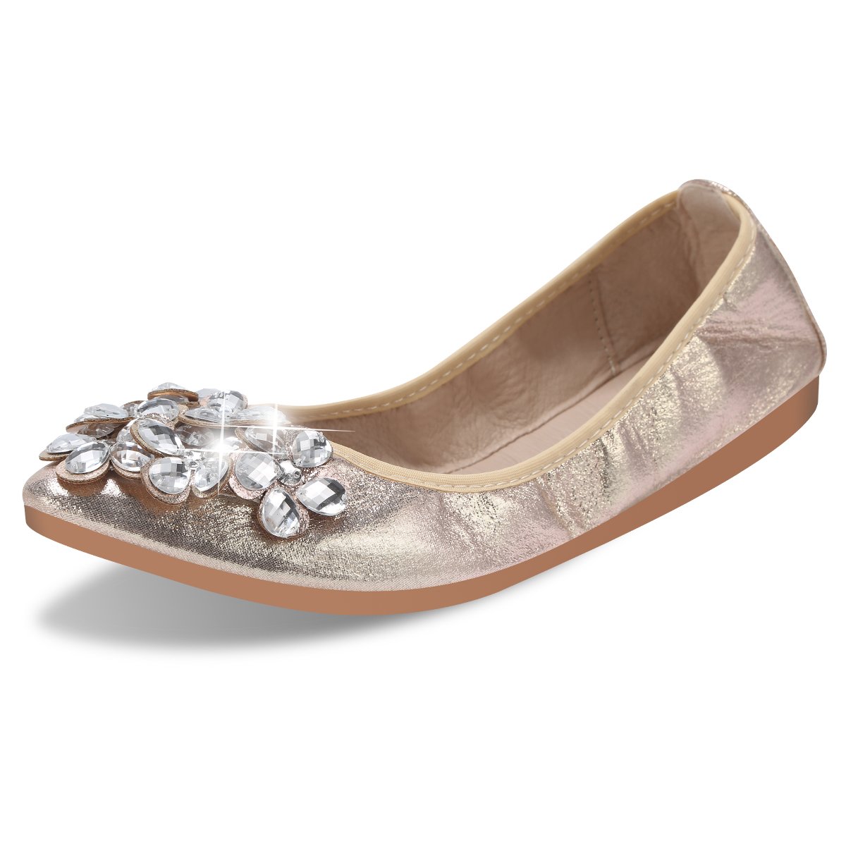 KUNWFNIX Women Ballet Flats Rhinestone Wedding Ballerina Shoes Foldable Sparkly Comfort Slip on Flat Shoes - Image 4