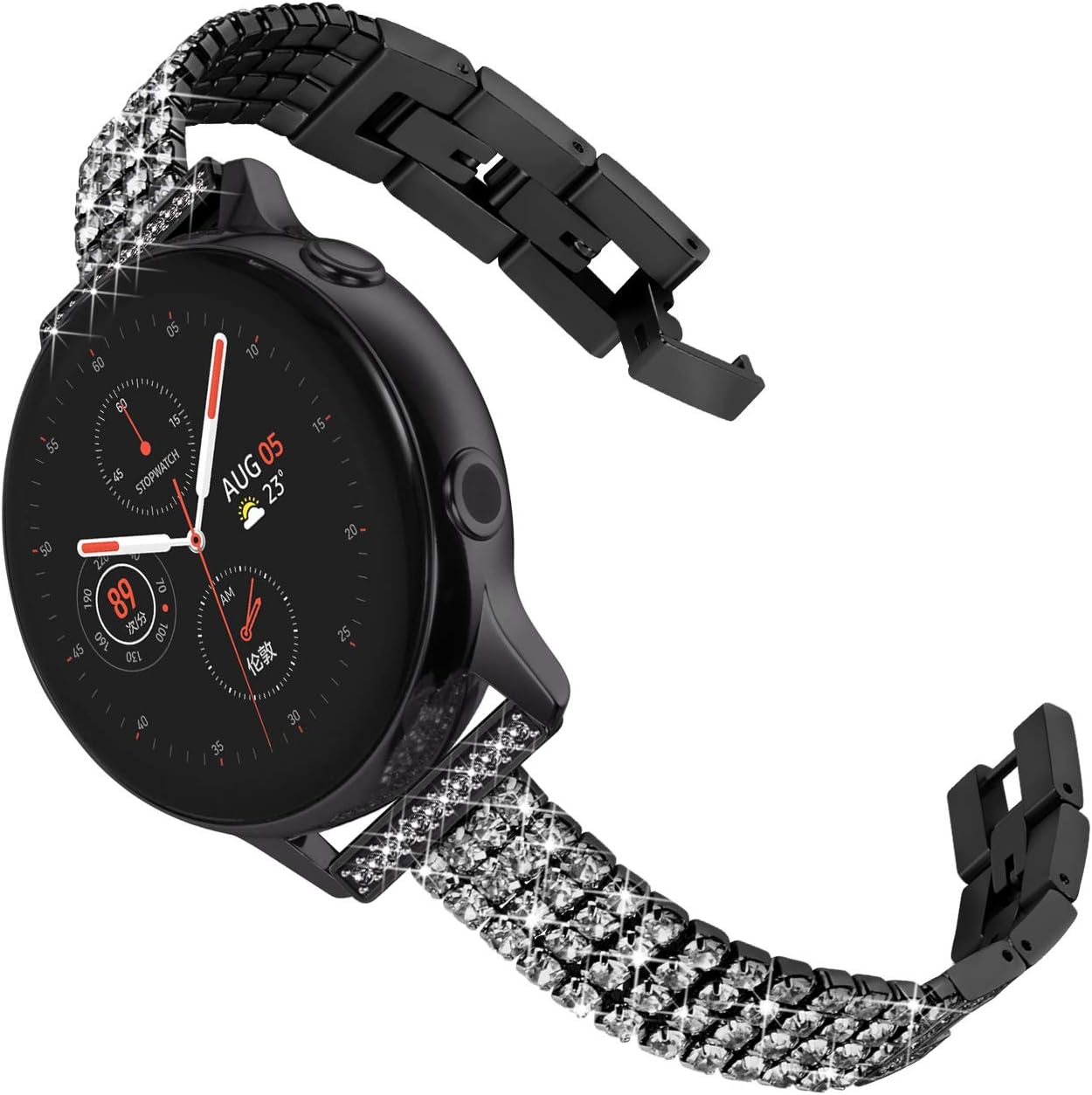 Surace Compatible for Galaxy Watch Active 2 Bands 44mm 40mm Women Diamond Bracelet Replacement for Galaxy Watch 42mm Band Galaxy Watch 3 41mm Smart Watch, Black