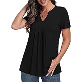YVH Womens Short Sleeve Tunic Tops 2025 Summer Dressy Casual Notch V Neck Shirts