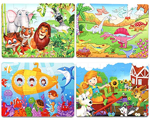 Wooden Jigsaw Puzzles Set for Kids Age 3-5 Year Old 24 Piece Colorful Wooden Puzzles for Toddler Children Learning Educational Puzzles Toys for Boys and Girls (4 Puzzles)