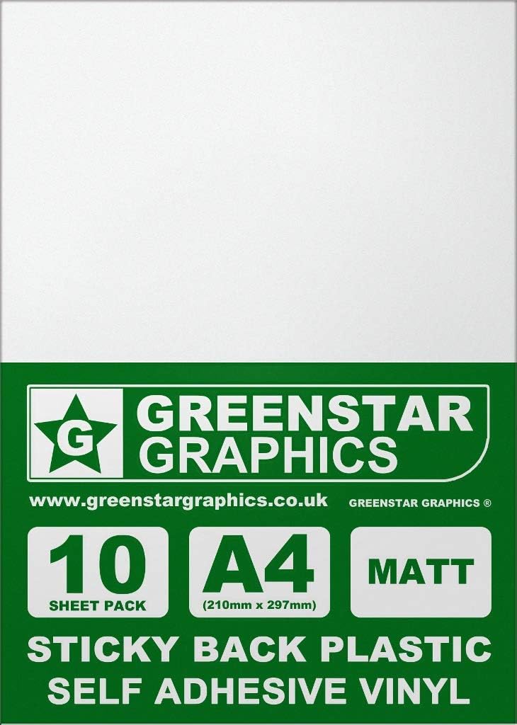 GREENSTAR GRAPHICS MATT A4 STICKY BACK PLASTIC SELF ADHESIVE ART & CRAFT VINYL (10 SHEET PACK). Compatible With 12” Cricut