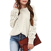 Girls Crochet Long Sleeve Crewneck Pullover Sweaters Kids Fall Winter Knit Jumper Tops