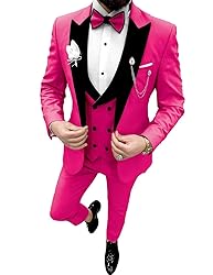Wangyue Prom Suit Tuxedo Sets 3 Pieces Hot Pink