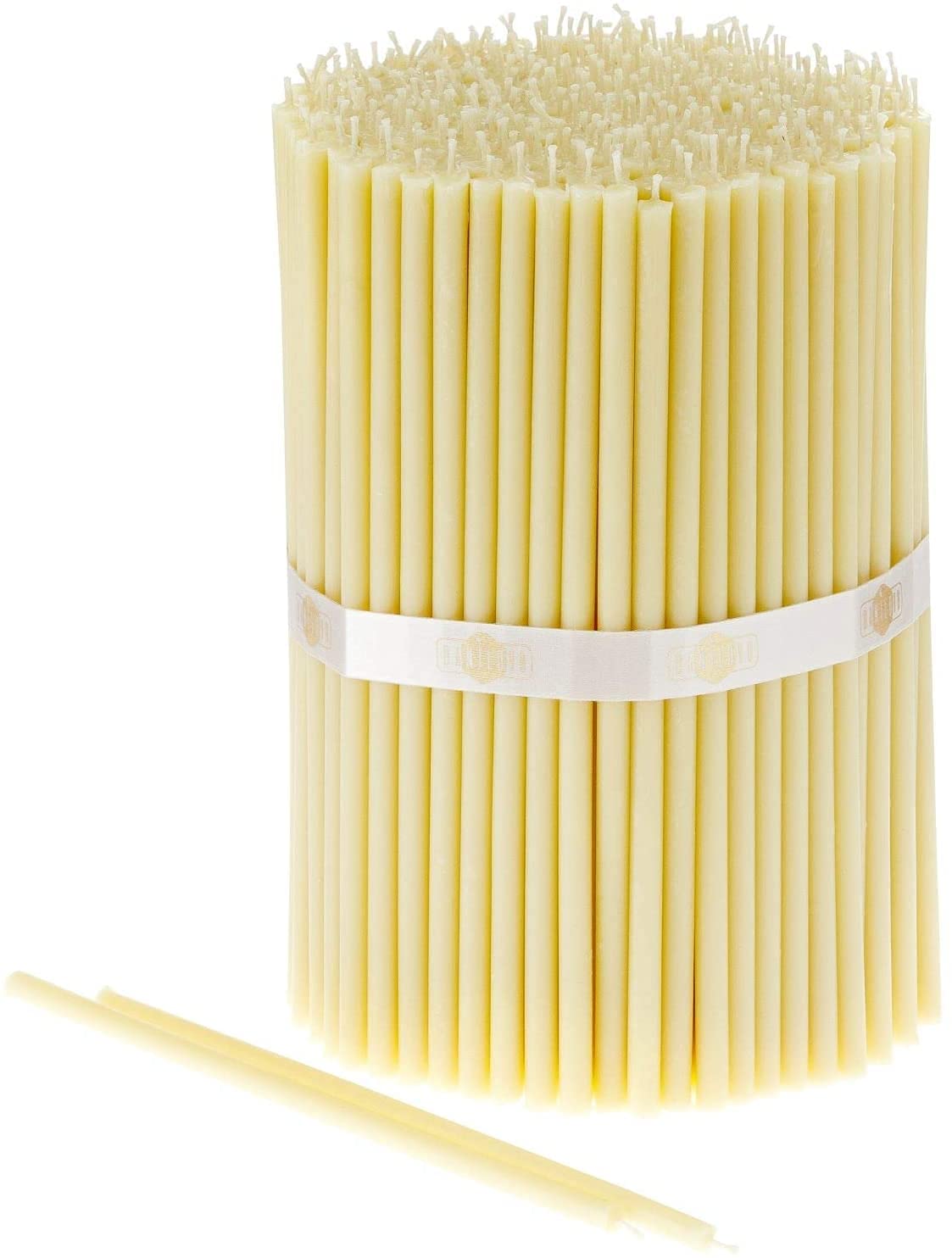 Danilovo Thin Taper Beeswax Candles - Honey-Scented, Decorative Candles Ideal for Birthday Decoration or Church Prayers - White Drip Free, Tall & Smokeless Pack of 300 pcs, 18,5 x 0,61 cm