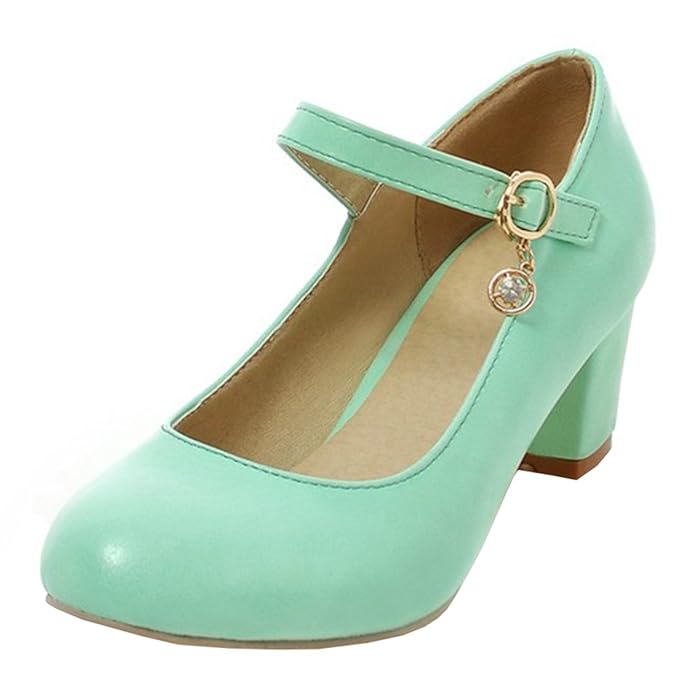 Atyche Damen Mary Janes Riemchen Halbschuhe Pumps mit Schnalle und Blockabsatz Rockabilly Bequeme Schuhe
