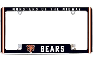 RICO INDUSTRIES NFL Chicago Bears “Monsters of The Midway” Premium Full Color Long Lasting Zinc Alloy Chrome Plated Team License Plate Frame - 4 Screw Tag Holder with Highlighted Team Pride Cheer