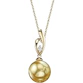 The Pearl Source 14K Gold Round Golden South Sea Cultured Pearl & Diamond Lois Pendant Necklace for Women