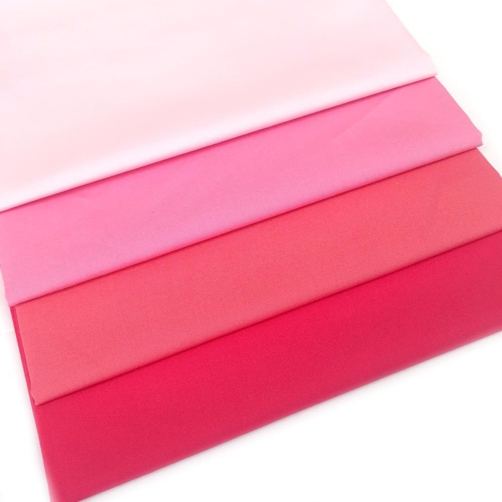 Solid Pinks Fat Quarter Bundles of 100% Cotton Poplin Fabric Plain Colours in Diffrent Shades - Sewing Cuts (Pink)