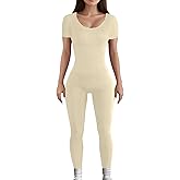 AURUZA Jumpsuit for Women Workout Seamless Jumpsuits Ribbed One Piece Tank Tops Rompers Short Sleeve Exercise Jumpsuits