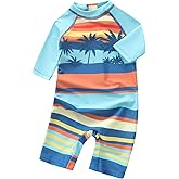 Aisyee Baby Toddler Boys Rash Guard Sunsuits for Boys One Piece Swimsuits UPF 50+ Short Sleeve Bathing Suits Beachwear