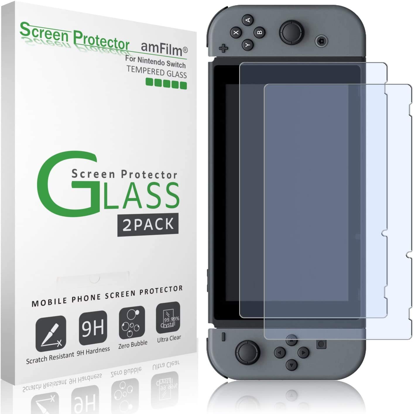 amFilm Tempered Glass Screen Protector for Nintendo Switch 2017 (2-Pack): Video Games