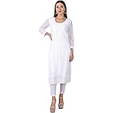 ladyline Women’s Chiffon Georgette Long Tunic Top – Chikankari Embroidered - Knee Length Kurti Kurta – Ethnic Formal Wear