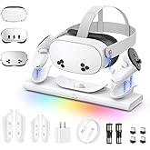 Charging Dock for Meta Quest 3S/3/2, PD 20W Fast Charging Station-Meta/Oculus Quest 3S/3/2 Accessories, Magnetic Charger Stand for VR Headset/Controller, RGB Light, Rechargeable Batteries&amp;USB-C Cable