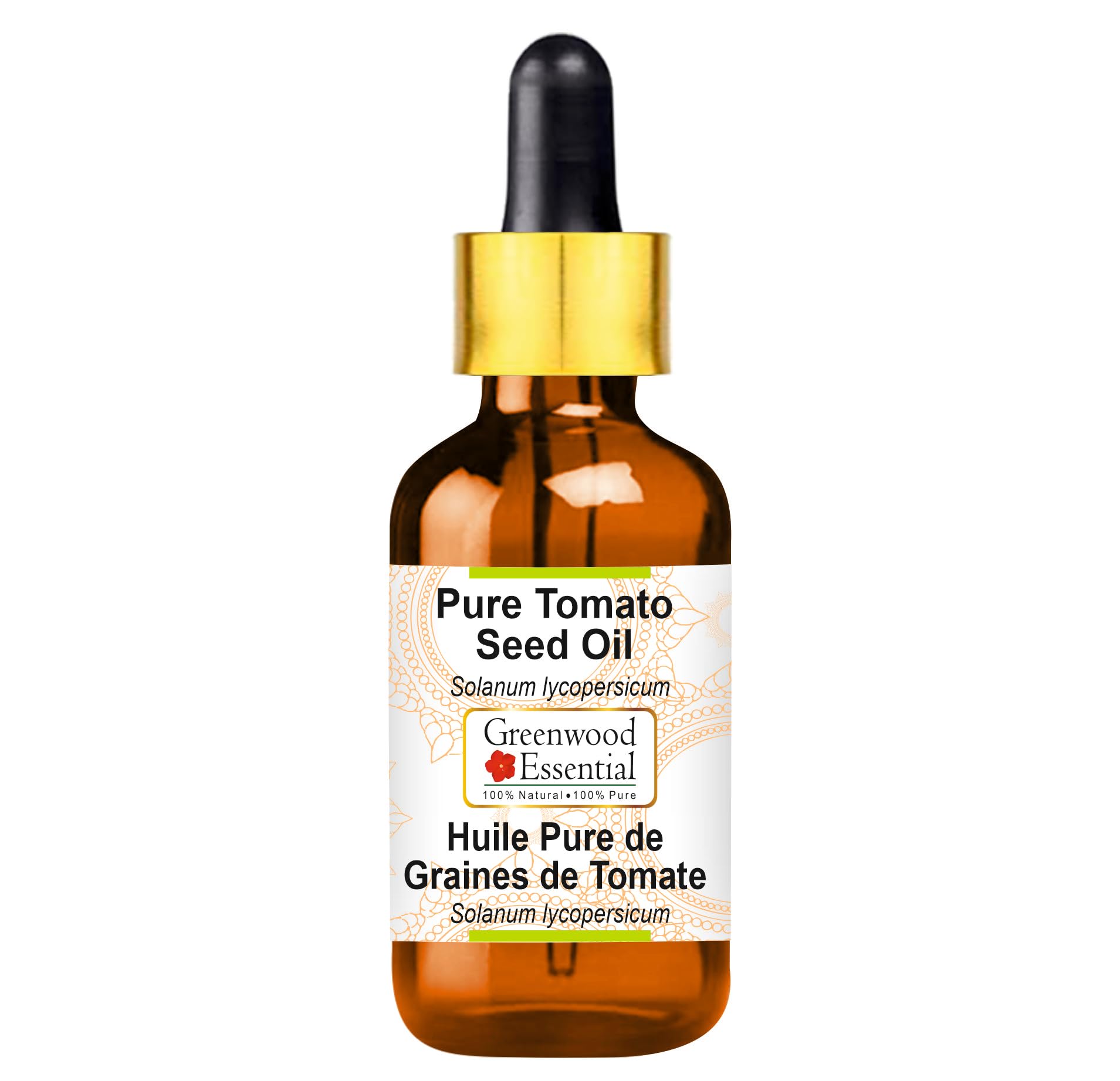 Greenwood Essential Pure Tomato Seed Oil (Solanum lycopersicum) with Glass Dropper Cold Pressed Natural Therapeutic Grade 50ml (1.69 oz)