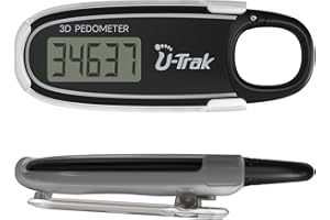 U-TRAK 3D Pedometer for Walking with Removable Clip and Carabiner Simple Step Counter for Walking Accurate Clip On Step Tracker for Men Women Kids