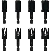 Wood Plug Cutters, 4 pcs Straight Wood Plug Cutters &amp; 4 pcs Tapered Plug Cutters Set with 1/4 Hex Shank, Taper Cutting Tool Knifes in 4 Sizes 1/4", 5/16", 3/8", and 1/2" Black