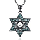 Kootwo Star of David Necklace 925 Sterling Silver Black Turquoise Pendant Necklace Jewish Jewelry Gifts for Women