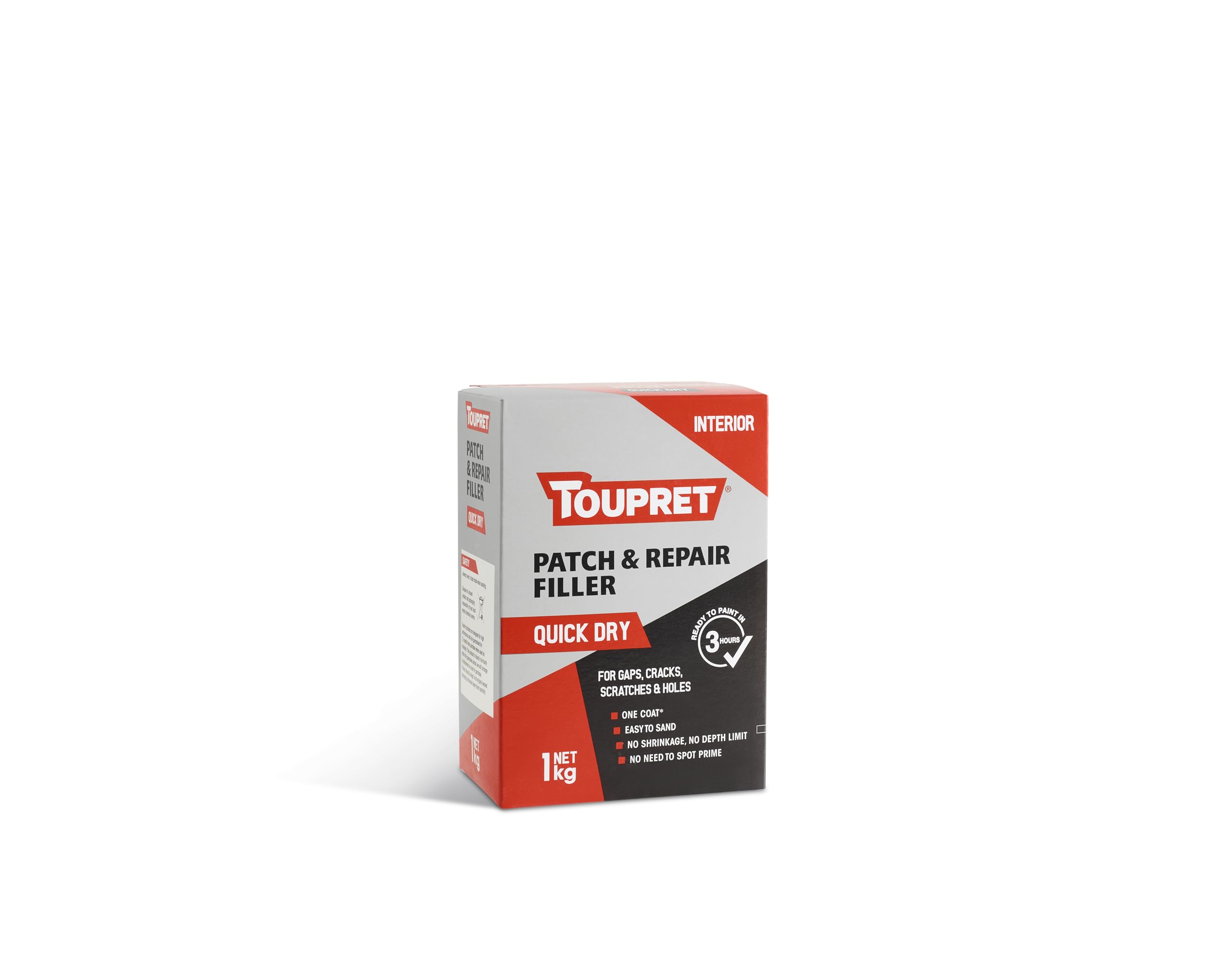 Toupret Patch & Repair Filler Quick Dry - Fast Drying Interior Wall & Ceiling Filler for Cracks, Holes & Damage - Easy Sand, Crack Resistant, Paintable - 1kg