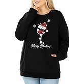 BLANCHES Plus Size Christmas Sweatshirts for Women Funny Xmas Sweater Pullover Cute Holiday Merry Christmas Graphic Tops