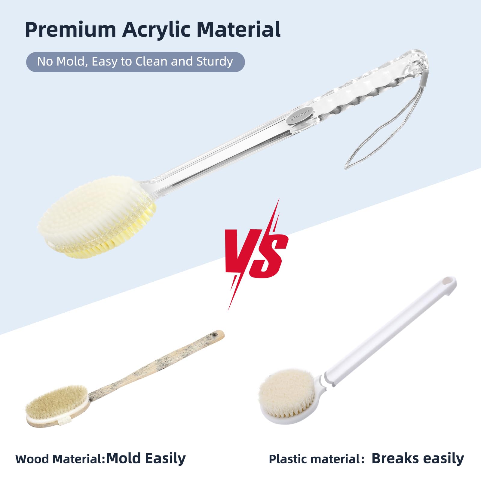 Back Scrubber Long Handle for Shower,Back Brush Dual-Sided with Stiff and Soft Bristles,Body Exfoliator for Bath or Dry Brush