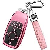 QBUC for Mercedes Benz Key Fob Cover with Keychain,Soft TPU Key Case Protector Compatible with Mercedes Benz 2017-2023 E-Class 2018-2021 S-Class 2019-2023 A-Class C-Class G-Class (Pink)